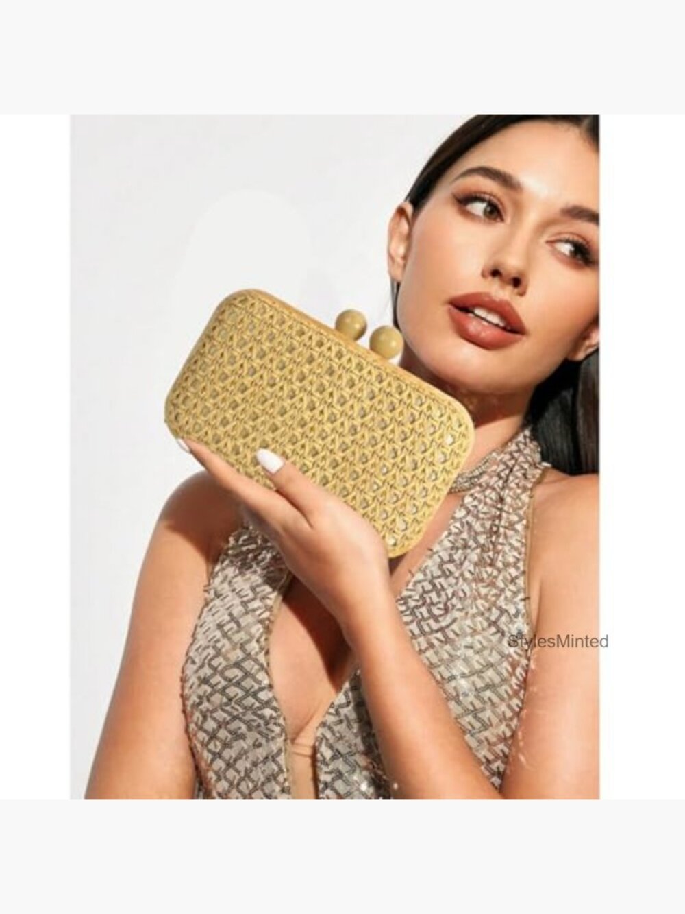 Handwoven Straw Clutch Purse with Removable Strap - Summer Beach Evening Bag - Picture 2 of 7